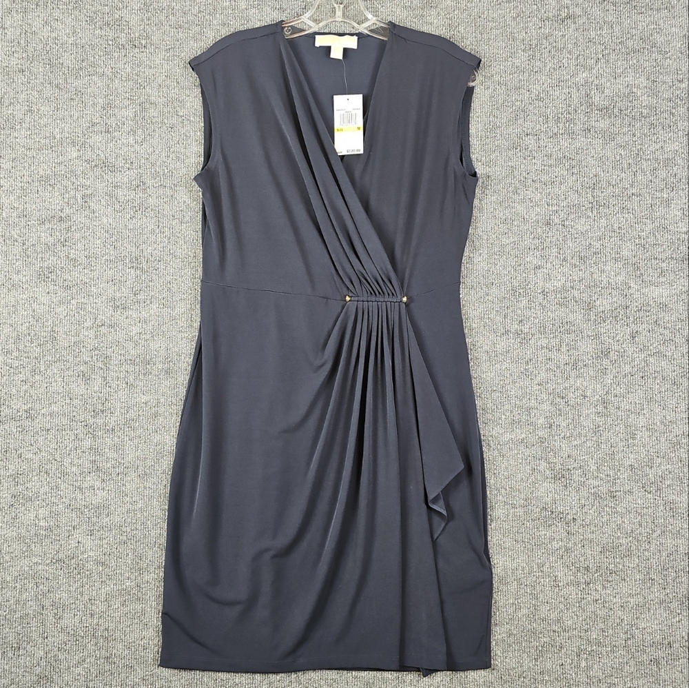 Michael Kors Sleeveless V-Neck New Navy Gold Hardware Women's Dress